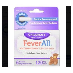 FeverAll Children Pain Reliever/Fever Reducer Suppository 120mg 6...