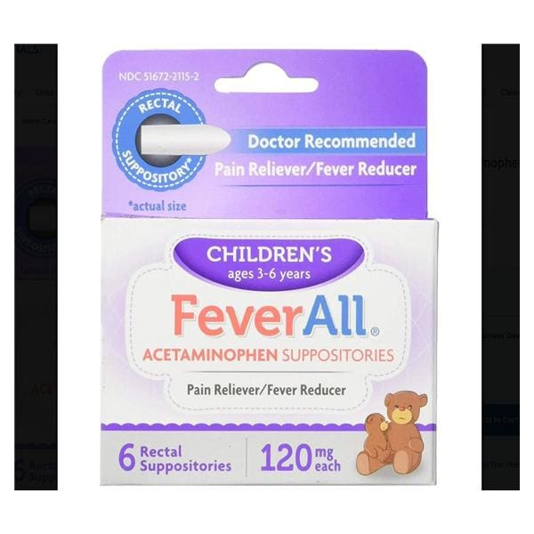FeverAll Children Pain Reliever/Fever Reducer Suppository 120mg 6...