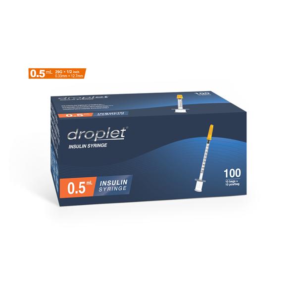 Droplet Insulin Syringe/Needle 31gx6mm 0.5mL Protective Cap LDS 100/Bx