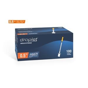 Droplet Insulin Syringe/Needle 31gx8mm 0.5mL Protective Cap LDS 100/Bx