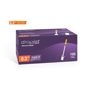 Droplet Insulin Syringe/Needle 31gx8mm 0.3mL Protective Cap LDS 100/Bx