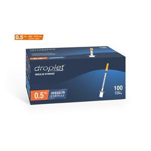 Droplet Insulin Syringe/Needle 30gx8mm 0.5mL Protective Cap LDS 100/Bx