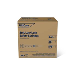UltiCare Luer Lock Syringe/Needle 25gx5/8" 3mL Detachable Sfty Shld LDS 400/Ca