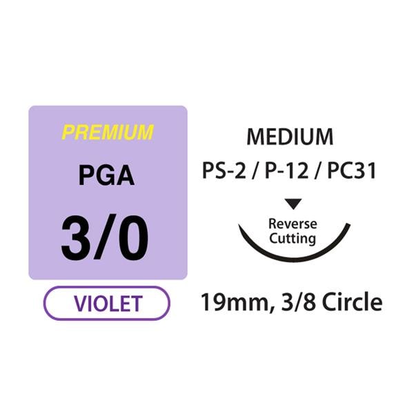 Unify Premium + Suture 3-0 18" PGA Braided PS-2/P-12/PC31 Violet 12/Bx