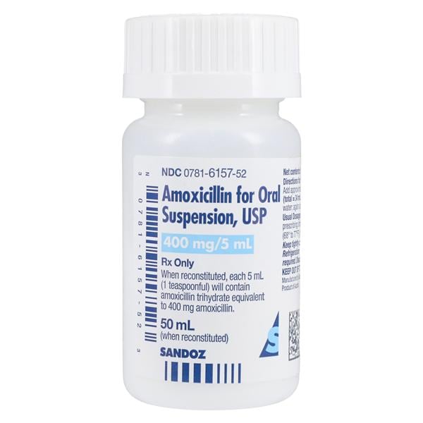 Amoxicillin Oral Suspension 400mg/5mL Fruit Bottle 50mL Each