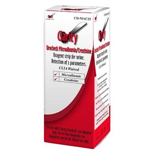 Clarity Urocheck Microalbumin & Creatinine Test Strips 25/Bx
