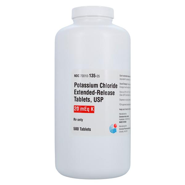 Potassium Chloride Extended-Release Tablets 20mEq Bottle 500/Bottle Each