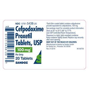 Cefpodoxime Proxetil Tablets 100mg Bottle 20/Bottle Each