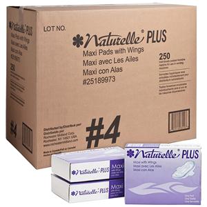Naturelle Plus Sanitary Napkin Pads With Wings Single Use Ind Pkg 250/Ca