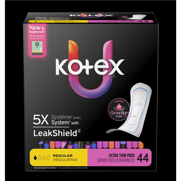 Kotex U Menstrual Pad Regular White Disposable Fragrance Free 44/Pk