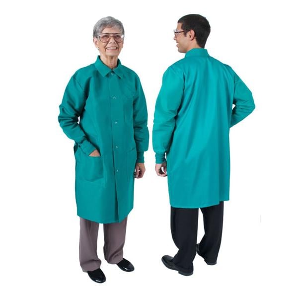 Protection Plus Lab Coat 3 Pockets Long Sleeves 41 in Small Green Unisex Ea