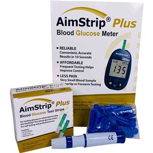 AimStrip Plus Blood Glucose Meter Starter Pack CLIA Wvd W/ 10 Lnct/Cry Cs/Mnl Ea
