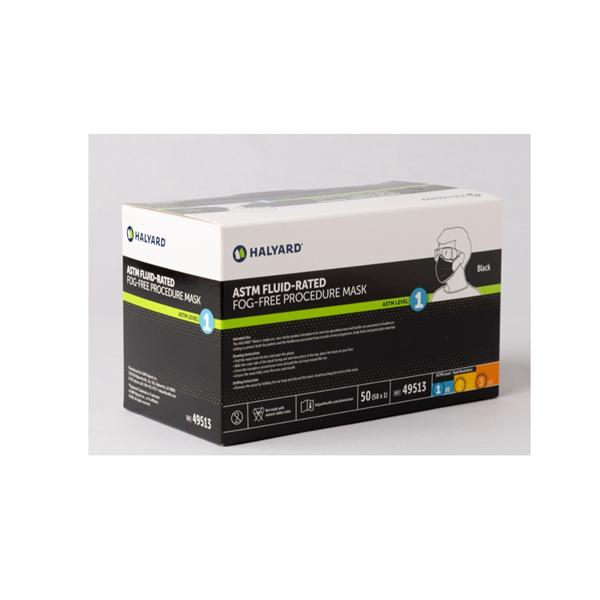 Halyard Face Mask ASTM F2100-23 Level 1 Anti-Fog Foam Black 50/Bx