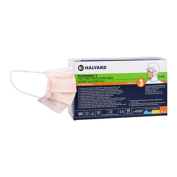 FluidShield Procedure Mask Anti-Fog ASTM Level 3 Orange Disposabl...