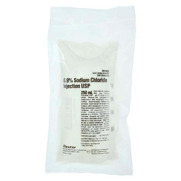 IV Injection Solution Sodium Chloride 0.9% 250mL Bag Ea, 36 EA/CA