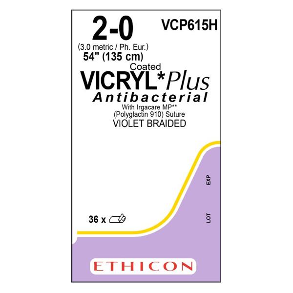 Vicryl Plus Suture 2-0 54" Triclosan/Polyglactin 910 Braid Violet 36/Bx