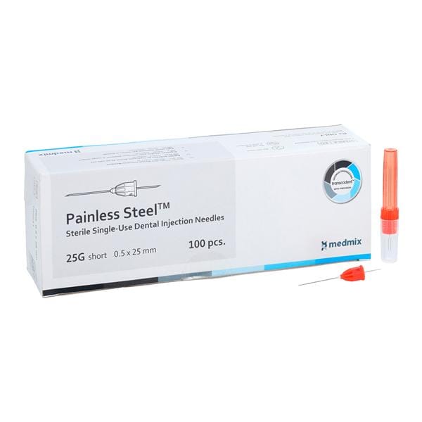 Trancodent Painless Steel Needle Plastic Hub 25 Gauge Short Red 100/Bx