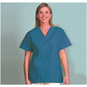 Scrub Shirt V-Neck 2 Pockets Set-In Short Sleeves Small Teal Womens Ea