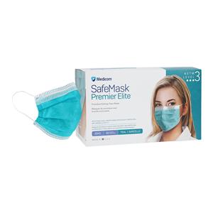 SafeMask Premier Elite Earloop Mask ASTM Level 3 Teal Disposable...
