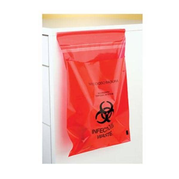 Biohazard Bag 2mil 6x6" Red Adhesive Strip Closure Plastic Symbol...