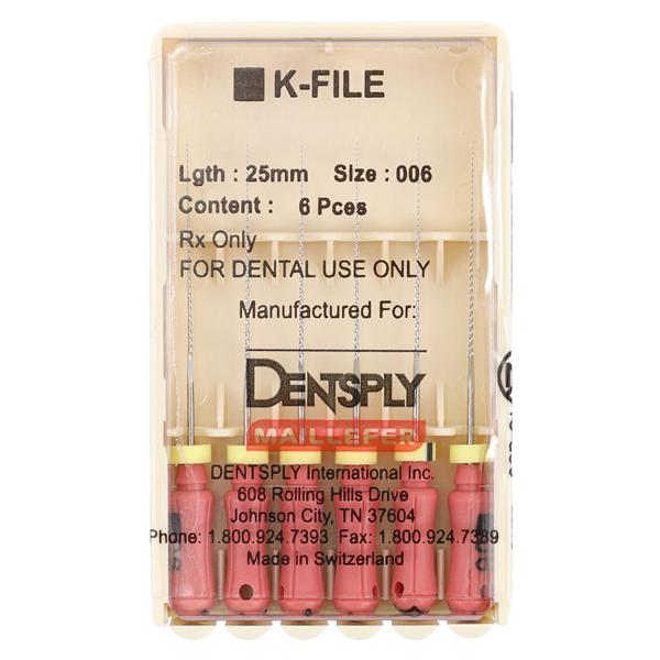 Hand K-File 25 mm Size 6 Stainless Steel Pink 6/Pk
