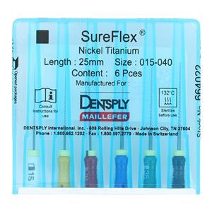SureFlex Hand File 25 mm Size 15-40 Nickel Titanium Assorted 6/Bx