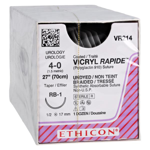 Vicryl Rapide Suture 4-0 27" Polyglactin 910 Braid RB-1 Undyed 12/Bx
