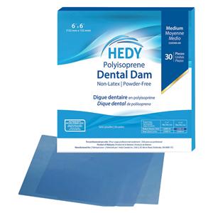 Hedy Polyisoprene Dental Dam Latex-Free Rubber Dam 6 in x 6 in Hvy Gg Blu 30/Bx
