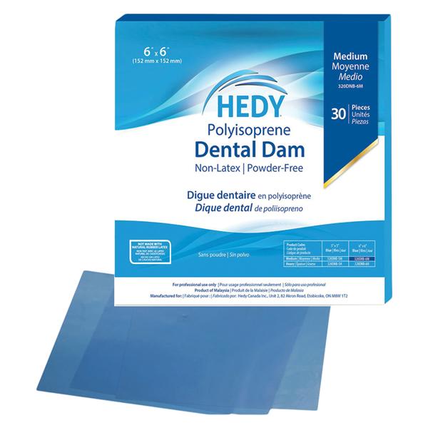 Hedy Polyisoprene Dental Dam Latex-Free Rubber Dam 6 in x 6 in Hvy Gg Blu 30/Bx