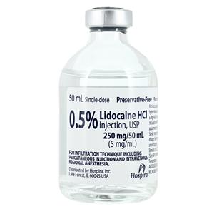 Lidocaine HCl Injection 0.5% Preservative Free SDV 50mL Each, 50...
