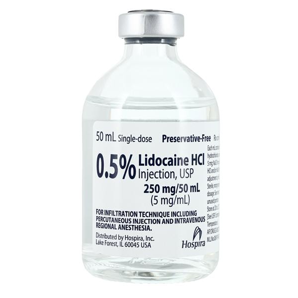 Lidocaine HCl Injection 0.5% Preservative Free SDV 50mL Each, 50...