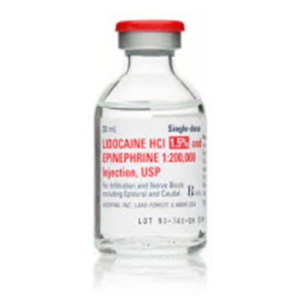 Lidocaine HCl Epinephrine Injection 1.5% 1:200,000 PF SDV 30mL 5/Package