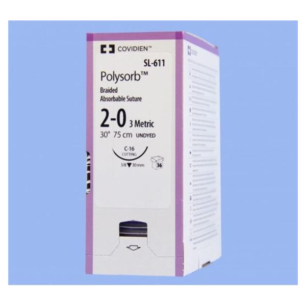 Polysorb Suture 2-0 30" Polyester Braid C-16 Undyed 36/Ca