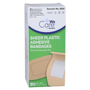 DynaSafety Adhesive Bandage Plastic 2x4.5" Sheer Sterile 50/Bx