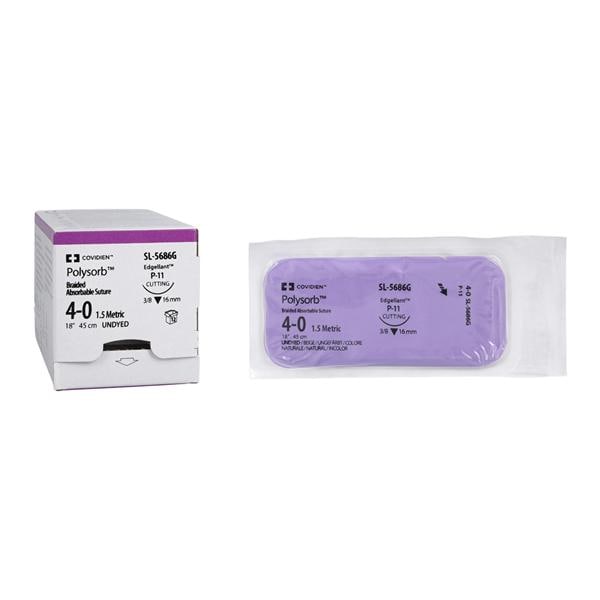 Polysorb Suture Polyester Braid 4-0 18" Absorbable P-11 Premium R...