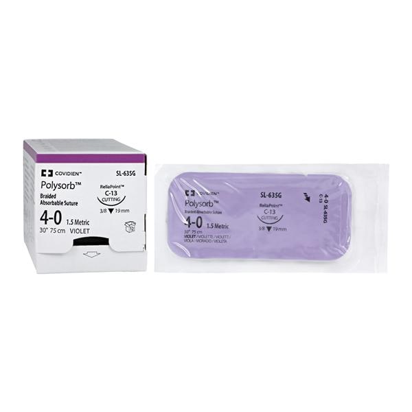 Polysorb Suture Polyester Braid 4-0 30" Absorbable C-13 Reverse C...