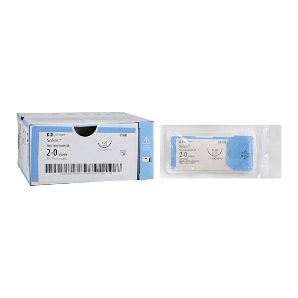 Sofsilk Suture Silk Braid 2-0 30" Non-Absorbable V-20 Taper Point...