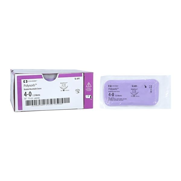 Polysorb Suture Polyester Braid 4-0 30" Absorbable C-13 Reverse C...