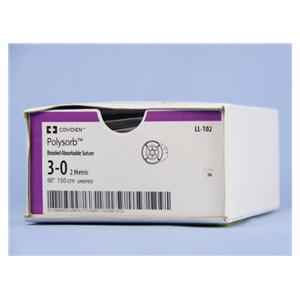 Polysorb Suture Polyester Braid 3-0 60" Absorbable Coated Undyed...