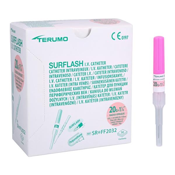 SurFlash IV Catheter 20 Gauge 1-1/4" Pink 50/Bx, 4 BX/CA