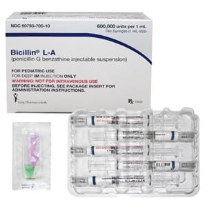Bicillin L-A Injection 600KU Pediatric Prefilled Syringe 1mL 10/P...