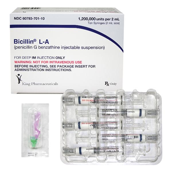 Bicillin L-A Injection 1.2MU Adult Prefilled Syringe 2mL 10/Packa...