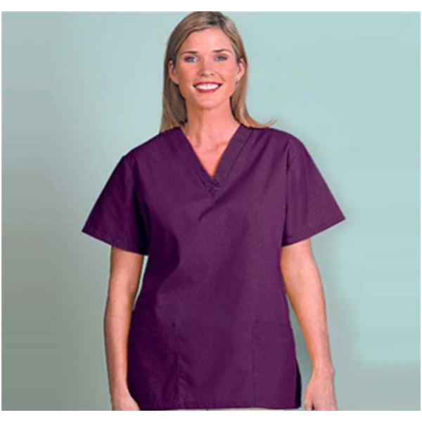 Fashion Poplin Scrub Shirt VNck 2Pckt Set-In Short Sleeves Small Burg Womens Ea