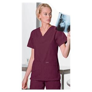 Scrub Shirt V-Neck 4 Pockets Short Sleeves 5X Large Wine Womens Ea