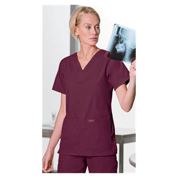 Scrub Shirt V-Neck 4 Pockets Short Sleeves 5X Large Wine Womens Ea