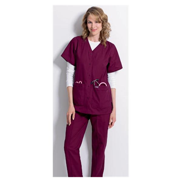 Scrub Shirt V-Neck 4 Pockets Short Sleeves 3X Large Wine Womens Ea
