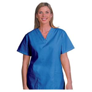Scrub Shirt V-Neck 2 Pockets Set-In Short Sleeves Medium Blueberry Womens Ea