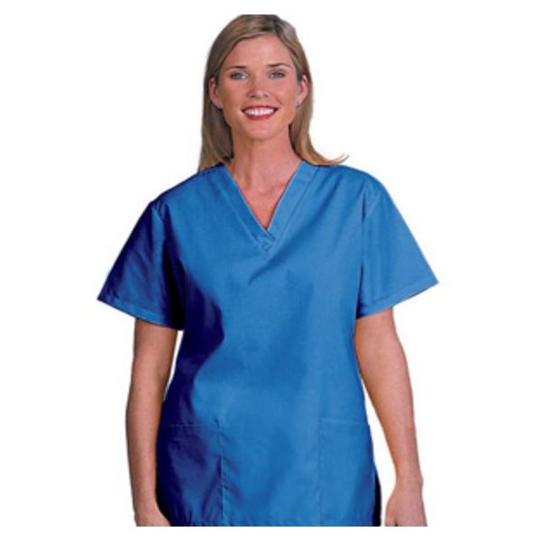 Scrub Shirt V-Neck 2 Pockets Set-In Short Sleeves Medium Blueberry Womens Ea