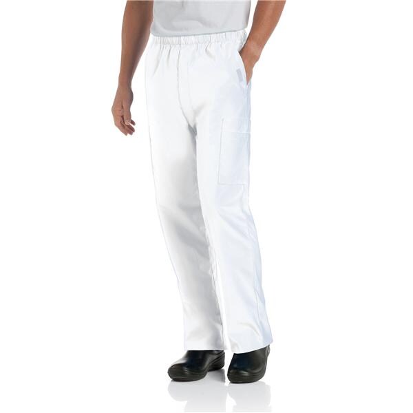 Scrub Pant Adult Mens White 65% Polyester / 35% Cotton 8555 Draws...