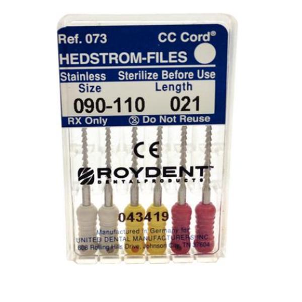 Zipperer Hand Hedstrom Files 21 mm Size 90-110 Stainless Steel Assorted 6/Bx